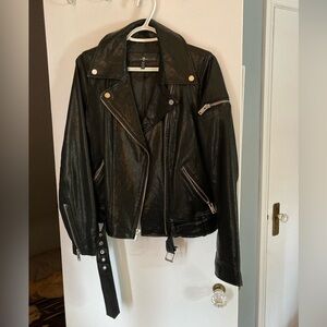 7 for All Mankind Medium Black Vegan faux leather Moto Biker Jacket